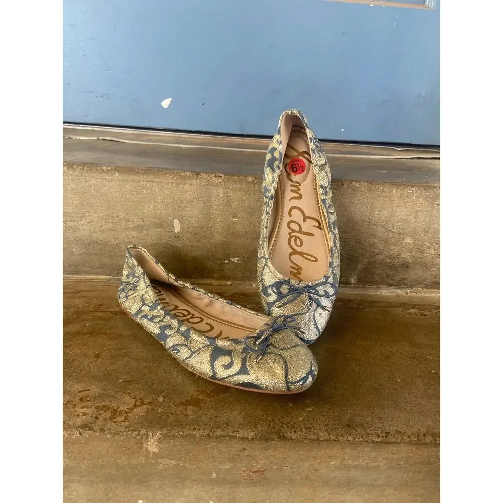 Sam Edelman Felicia blue and gold ballet flats - Picture 2 of 7